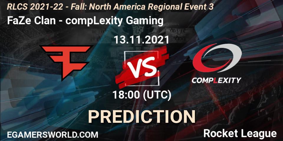 FaZe Clan - compLexity Gaming: прогноз. 13.11.2021 at 21:00, Rocket League, RLCS 2021-22 - Fall: North America Regional Event 3