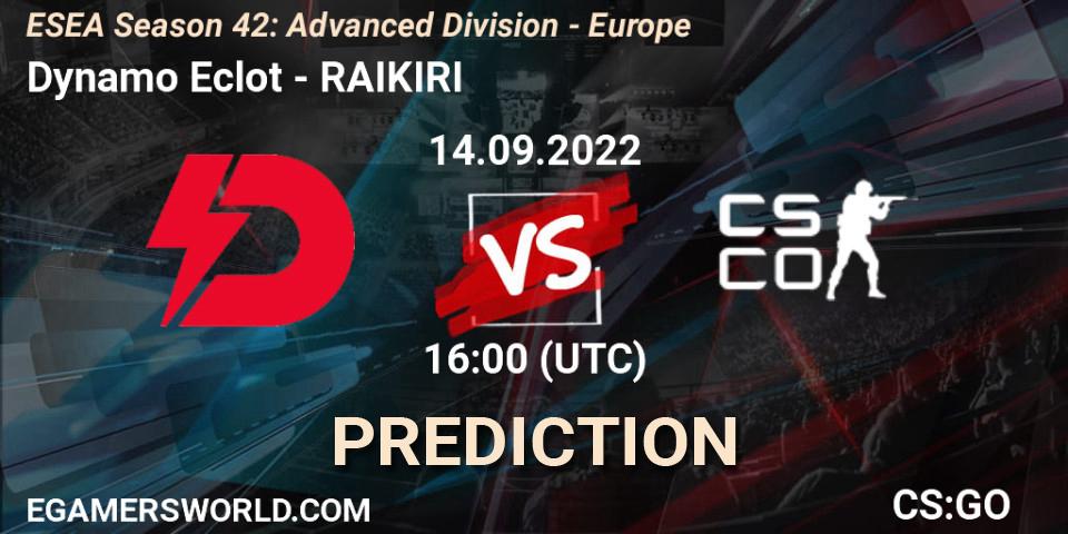 Dynamo Eclot - RAIKIRI: прогноз. 14.09.2022 at 16:00, Counter-Strike (CS2), ESEA Season 42: Advanced Division - Europe