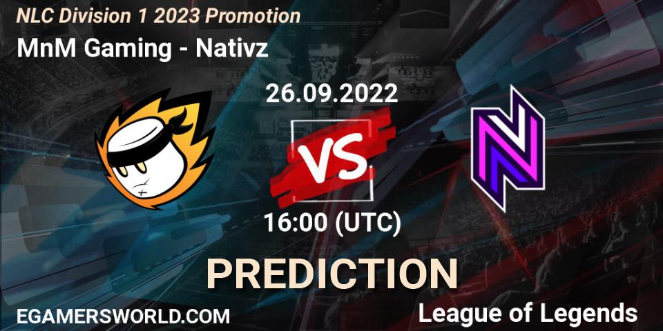 MnM Gaming - Nativz: прогноз. 26.09.2022 at 16:00, LoL, NLC Division 1 2023 Promotion