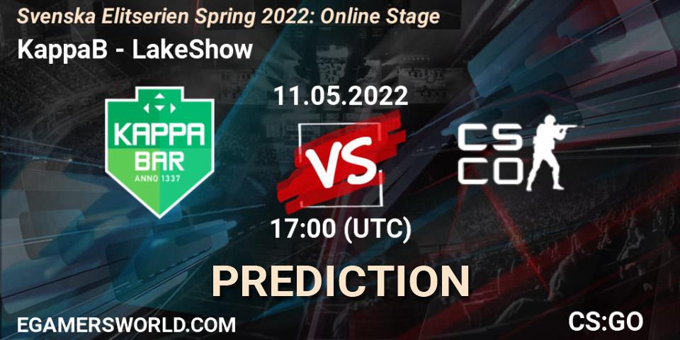KappaB - LakeShow: прогноз. 11.05.2022 at 17:00, Counter-Strike (CS2), Svenska Elitserien Spring 2022: Online Stage