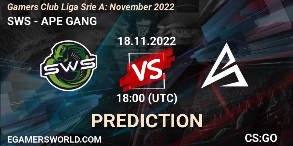 SWS - APE GANG: прогноз. 19.11.2022 at 18:00, Counter-Strike (CS2), Gamers Club Liga Série A: November 2022