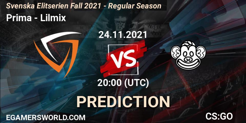 Prima - Lilmix: прогноз. 24.11.2021 at 20:00, Counter-Strike (CS2), Svenska Elitserien Fall 2021 - Regular Season