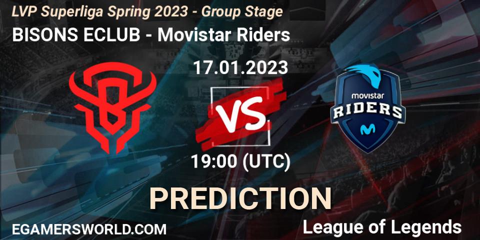 BISONS ECLUB - Movistar Riders: прогноз. 17.01.23, LoL, LVP Superliga Spring 2023 - Group Stage