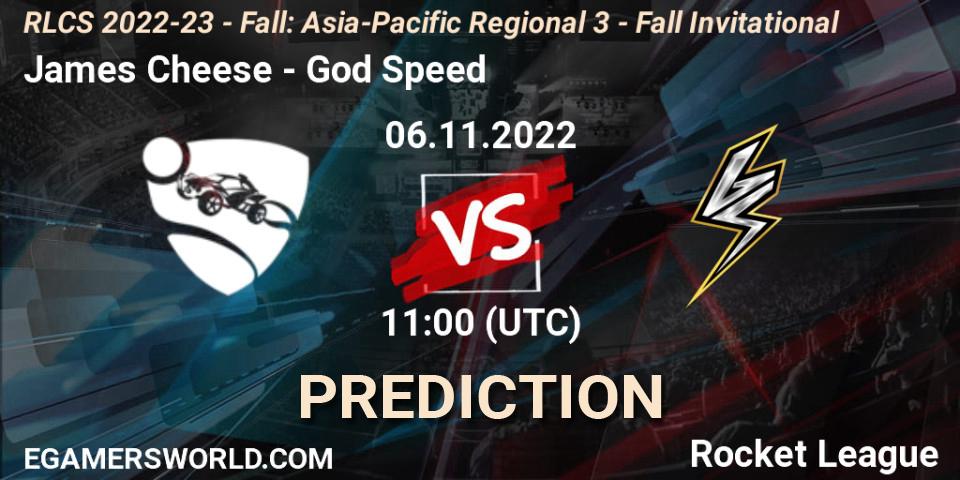 James Cheese - God Speed: прогноз. 06.11.2022 at 11:00, Rocket League, RLCS 2022-23 - Fall: Asia-Pacific Regional 3 - Fall Invitational