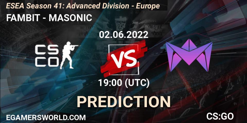 FAMBIT - MASONIC: прогноз. 02.06.2022 at 19:00, Counter-Strike (CS2), ESEA Season 41: Advanced Division - Europe