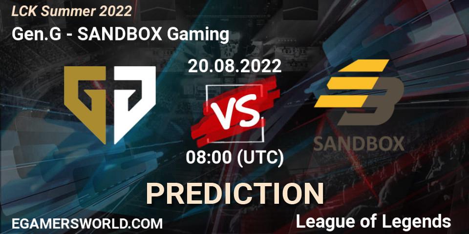 Gen.G - SANDBOX Gaming: прогноз. 20.08.22, LoL, LCK Summer 2022