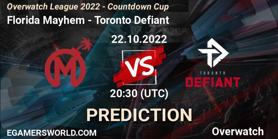 Florida Mayhem - Toronto Defiant: прогноз. 22.10.2022 at 19:00, Overwatch, Overwatch League 2022 - Countdown Cup