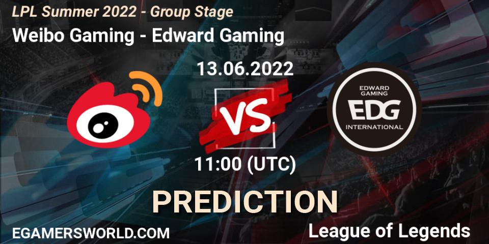 Weibo Gaming - Edward Gaming: прогноз. 13.06.2022 at 11:00, LoL, LPL Summer 2022 - Group Stage