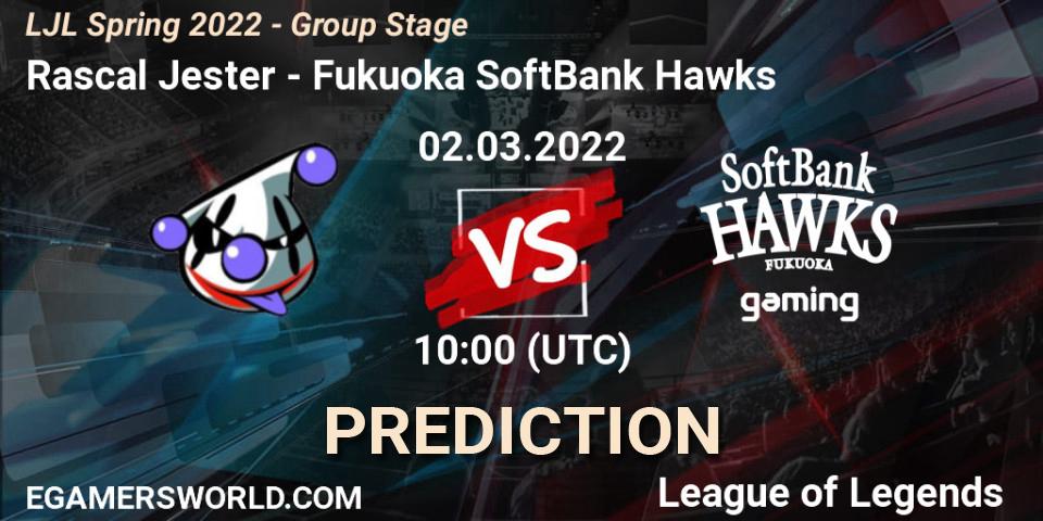 Rascal Jester - Fukuoka SoftBank Hawks: прогноз. 02.03.2022 at 10:00, LoL, LJL Spring 2022 - Group Stage