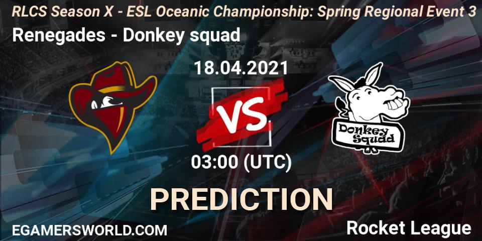Renegades - Donkey squad: прогноз. 18.04.2021 at 03:45, Rocket League, RLCS Season X - ESL Oceanic Championship: Spring Regional Event 3