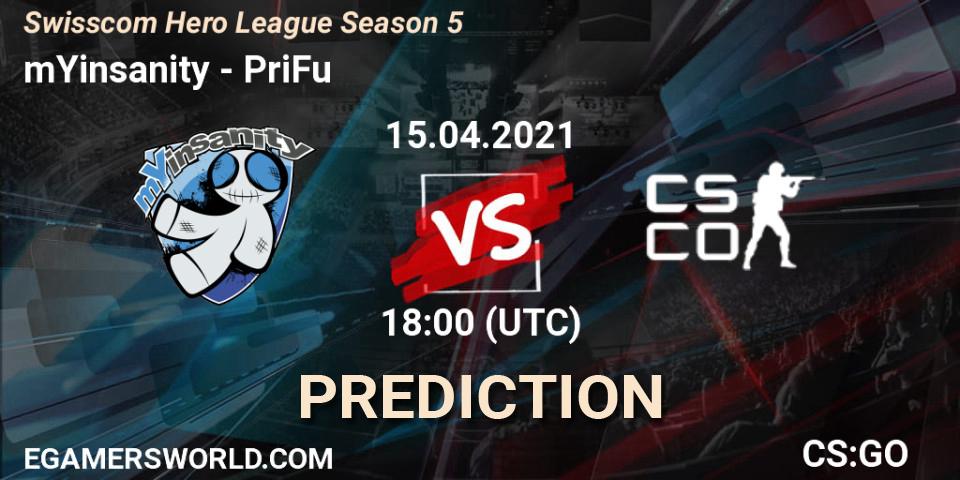 mYinsanity - PriFu: прогноз. 15.04.2021 at 18:00, Counter-Strike (CS2), Swisscom Hero League Season 5