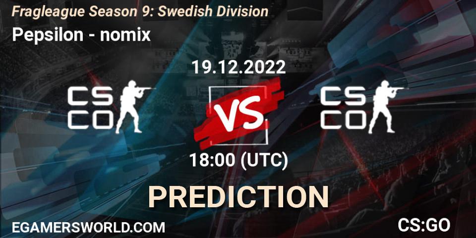 Pepsilon - nomix: прогноз. 19.12.2022 at 18:00, Counter-Strike (CS2), Fragleague Season 9: Swedish Division