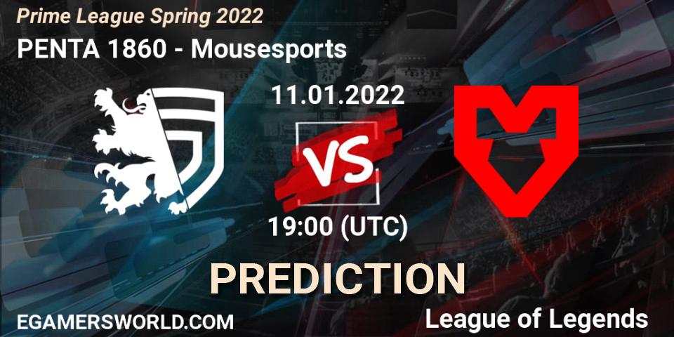 PENTA 1860 - Mousesports: прогноз. 11.01.2022 at 19:30, LoL, Prime League Spring 2022