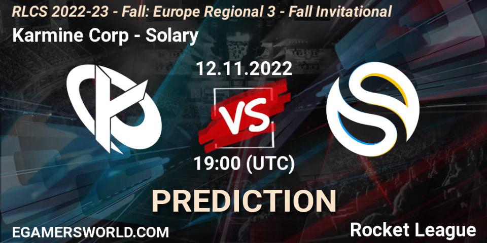 Karmine Corp - Solary: прогноз. 12.11.2022 at 19:15, Rocket League, RLCS 2022-23 - Fall: Europe Regional 3 - Fall Invitational