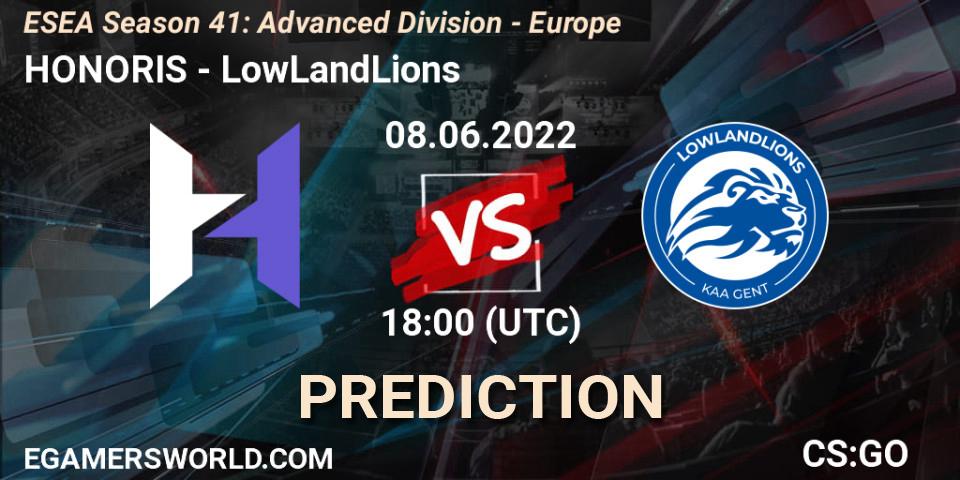HONORIS - LowLandLions: прогноз. 08.06.2022 at 18:00, Counter-Strike (CS2), ESEA Season 41: Advanced Division - Europe