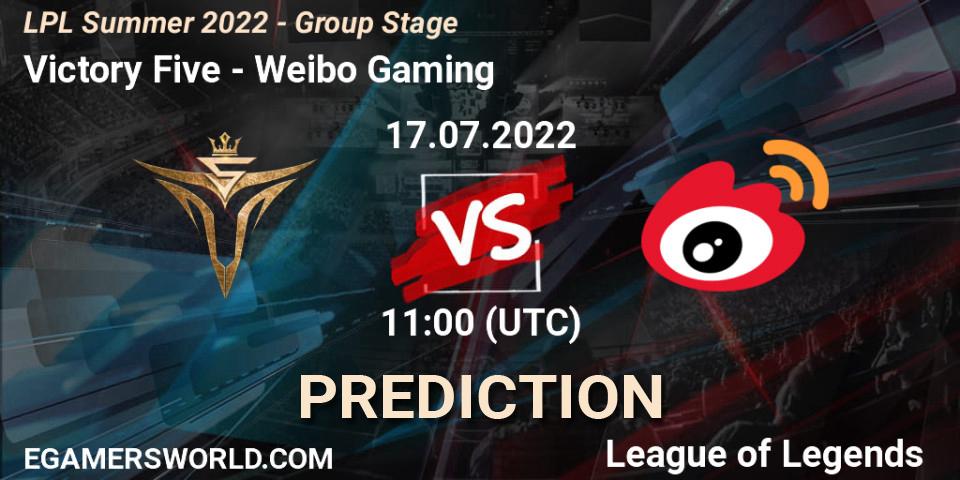 Victory Five - Weibo Gaming: прогноз. 17.07.22, LoL, LPL Summer 2022 - Group Stage