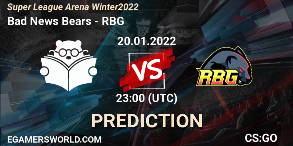 Bad News Bears - RBG: прогноз. 20.01.22, CS2 (CS:GO), Super League Arena Winter 2022