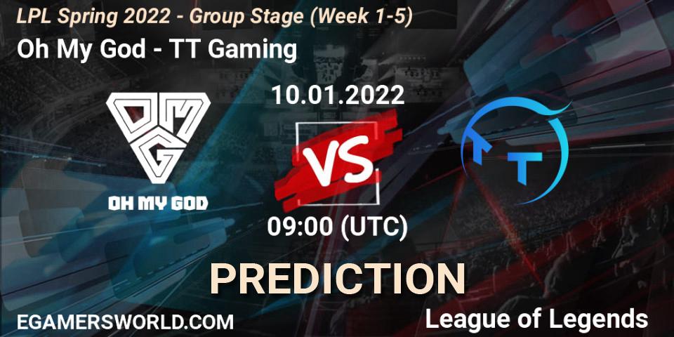 Oh My God - TT Gaming: прогноз. 10.01.2022 at 09:00, LoL, LPL Spring 2022 - Group Stage (Week 1-5)