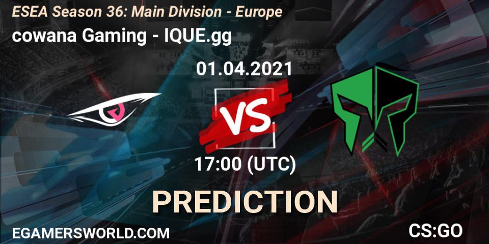 cowana Gaming - IQUE.gg: прогноз. 01.04.2021 at 17:00, Counter-Strike (CS2), ESEA Season 36: Main Division - Europe