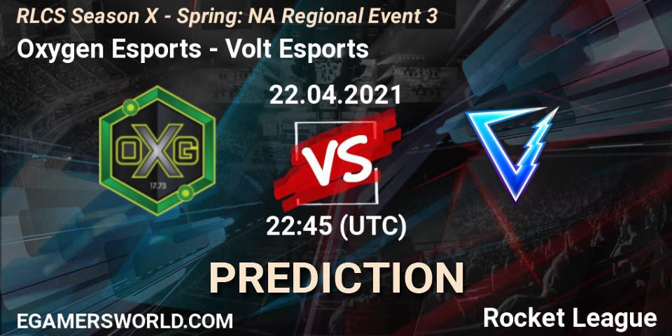 Oxygen Esports - Volt Esports: прогноз. 22.04.2021 at 22:45, Rocket League, RLCS Season X - Spring: NA Regional Event 3