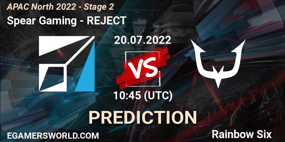 Spear Gaming - REJECT: прогноз. 20.07.2022 at 10:45, Rainbow Six, APAC North 2022 - Stage 2