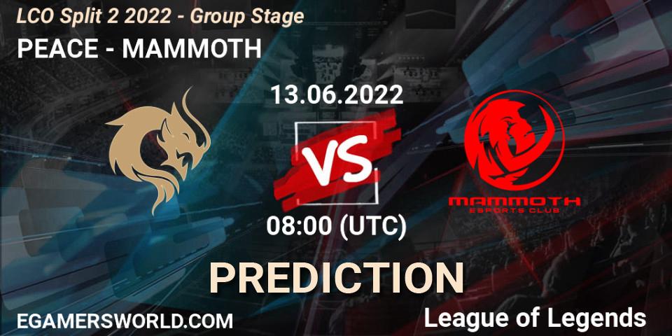 PEACE - MAMMOTH: прогноз. 13.06.2022 at 08:00, LoL, LCO Split 2 2022 - Group Stage