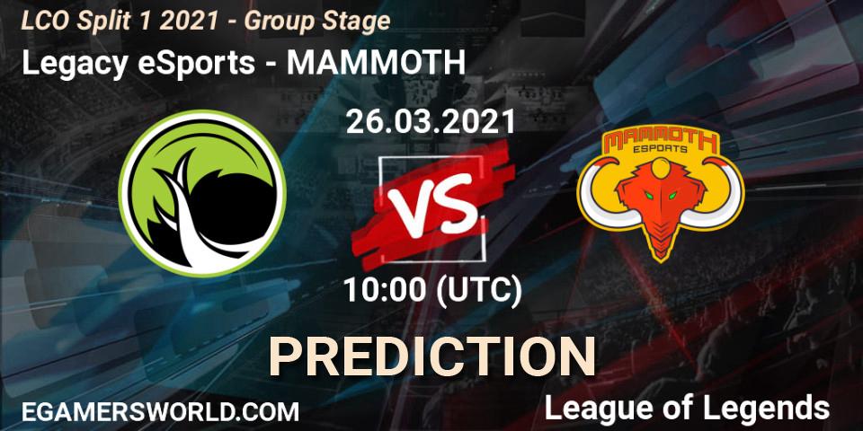 Legacy eSports - MAMMOTH: прогноз. 26.03.2021 at 10:00, LoL, LCO Split 1 2021 - Group Stage