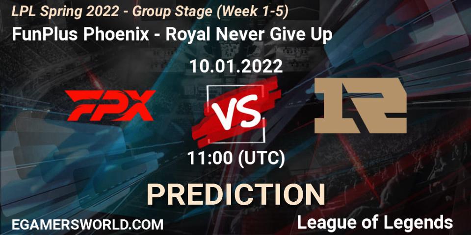 FunPlus Phoenix - Royal Never Give Up: прогноз. 10.01.2022 at 11:00, LoL, LPL Spring 2022 - Group Stage (Week 1-5)