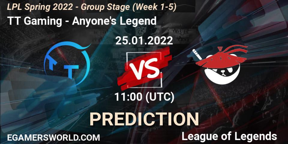 TT Gaming - Anyone's Legend: прогноз. 25.01.2022 at 11:00, LoL, LPL Spring 2022 - Group Stage (Week 1-5)