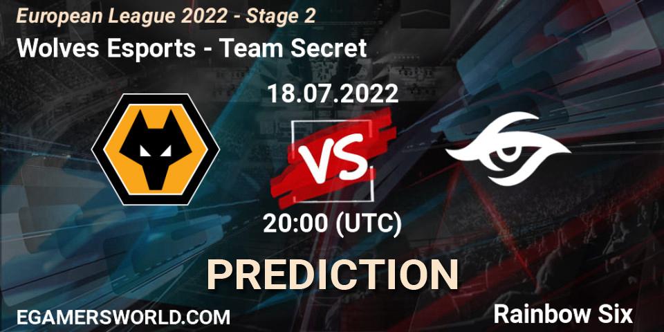Wolves Esports - Team Secret: прогноз. 18.07.2022 at 20:00, Rainbow Six, European League 2022 - Stage 2