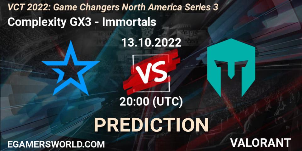 Complexity GX3 - Immortals: прогноз. 13.10.2022 at 20:10, VALORANT, VCT 2022: Game Changers North America Series 3