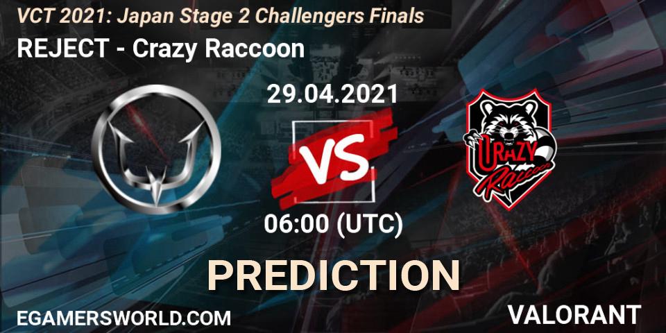 REJECT - Crazy Raccoon: прогноз. 29.04.2021 at 06:20, VALORANT, VCT 2021: Japan Stage 2 Challengers Finals