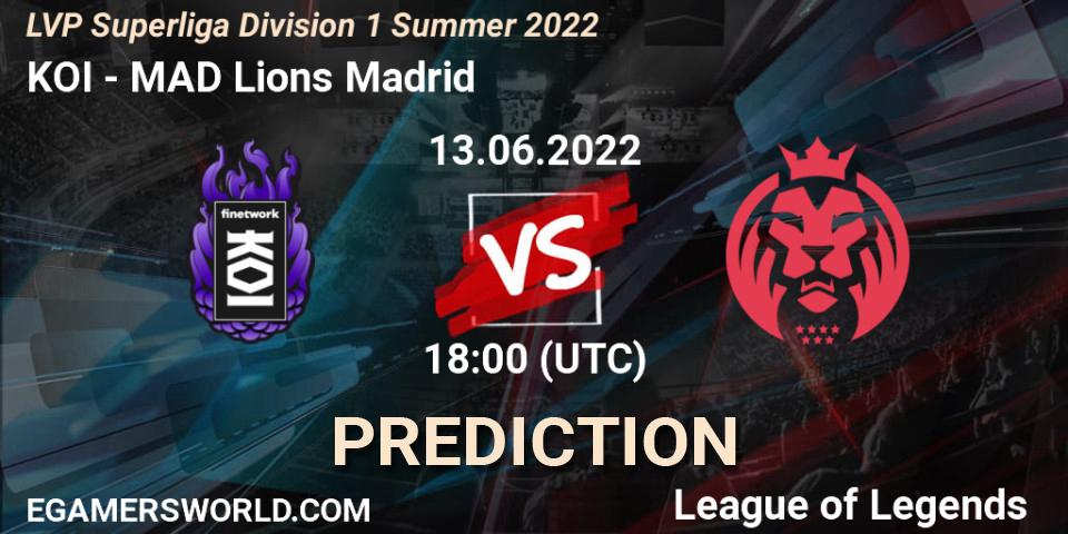 KOI - MAD Lions Madrid: прогноз. 13.06.2022 at 18:00, LoL, LVP Superliga Division 1 Summer 2022