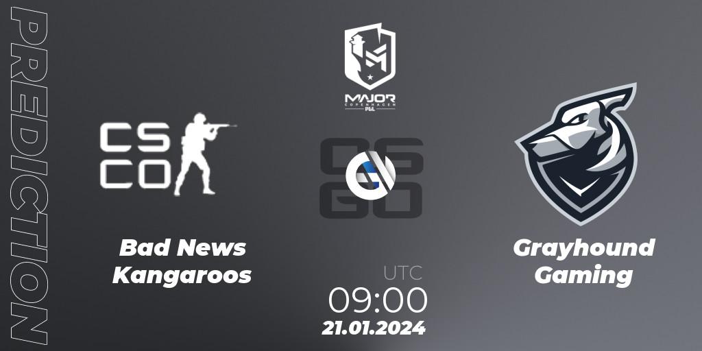 Bad News KangaroosN - Grayhound Gaming: прогноз. 21.01.2024 at 09:00, Counter-Strike (CS2), PGL CS2 Major Copenhagen 2024 Oceania RMR Closed Qualifier