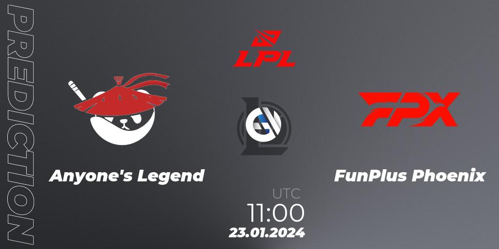 Anyone's Legend - FunPlus Phoenix: прогноз. 23.01.2024 at 11:00, LoL, LPL Spring 2024 - Group Stage