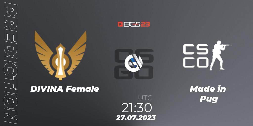 DIVINA Female - Made in Pug: прогноз. 27.07.2023 at 21:30, Counter-Strike (CS2), BGS Esports 2023 Female: Online Stage