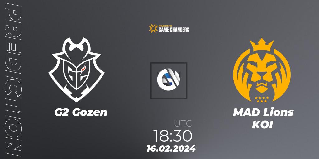 G2 Gozen - MAD Lions KOI: прогноз. 16.02.2024 at 19:10, VALORANT, VCT 2024: Game Changers EMEA Stage 1