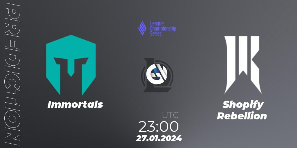 Immortals - Shopify Rebellion: прогноз. 27.01.2024 at 23:00, LoL, LCS Spring 2024 - Group Stage