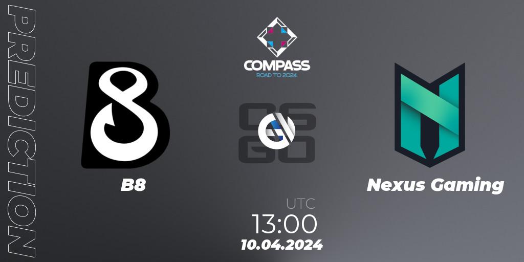 B8 - Nexus Gaming: прогноз. 10.04.24, CS2 (CS:GO), YaLLa Compass Spring 2024