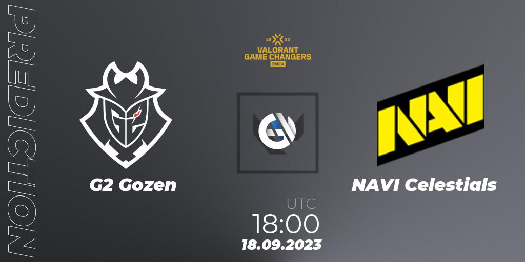 G2 Gozen - NAVI Celestials: прогноз. 18.09.2023 at 18:00, VALORANT, VCT 2023: Game Changers EMEA Stage 3 - Group Stage