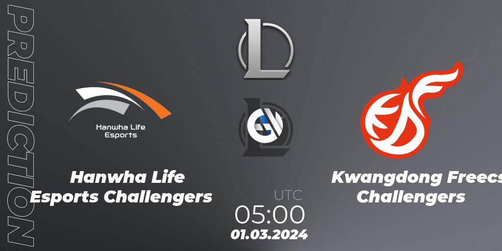 Hanwha Life Esports Challengers - Kwangdong Freecs Challengers: прогноз. 01.03.2024 at 05:00, LoL, LCK Challengers League 2024 Spring - Group Stage