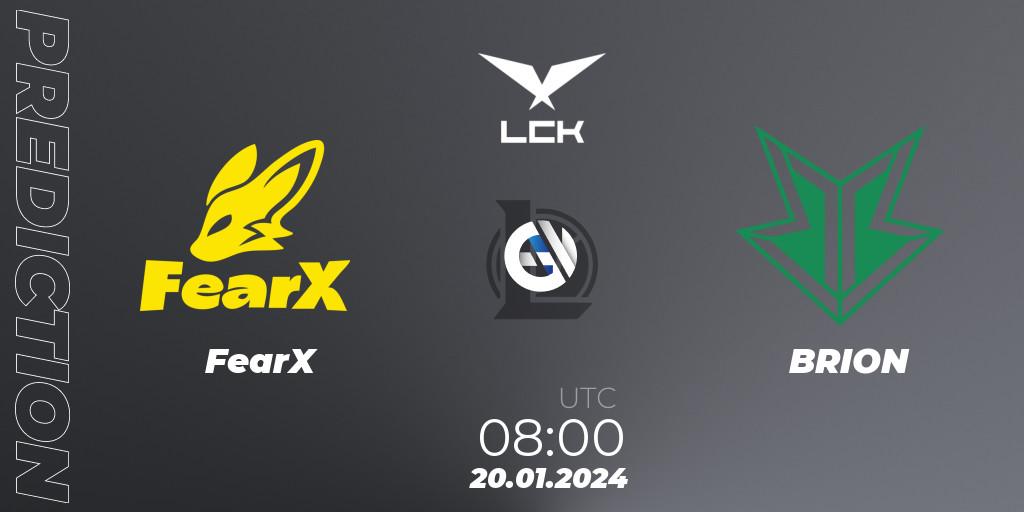 FearX - BRION: прогноз. 20.01.2024 at 06:00, LoL, LCK Spring 2024 - Group Stage