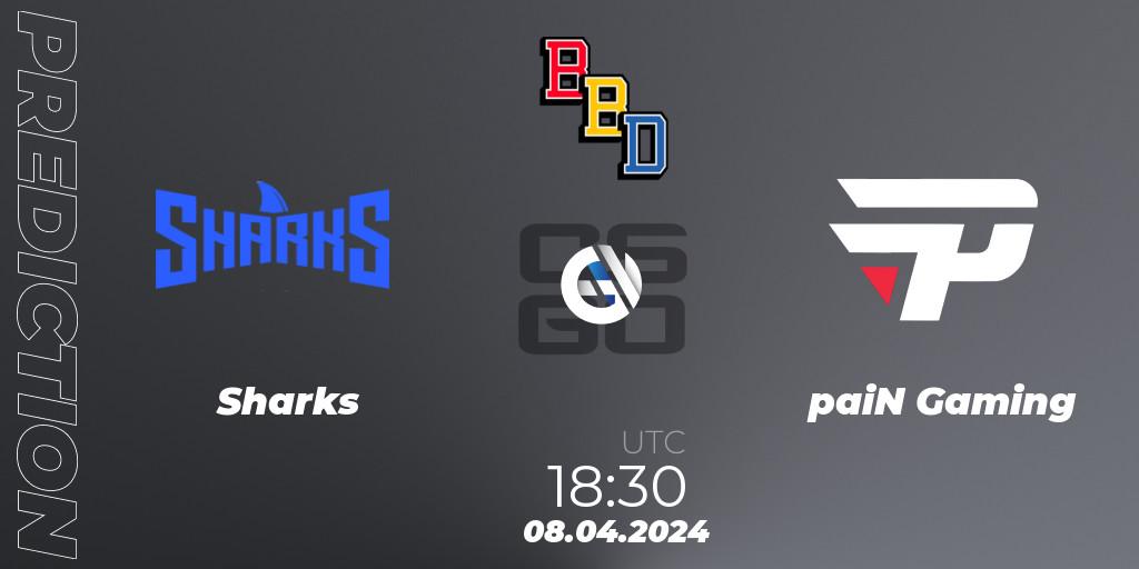Sharks - paiN Gaming: прогноз. 08.04.2024 at 18:30, Counter-Strike (CS2), BetBoom Dacha Belgrade 2024: South American Qualifier