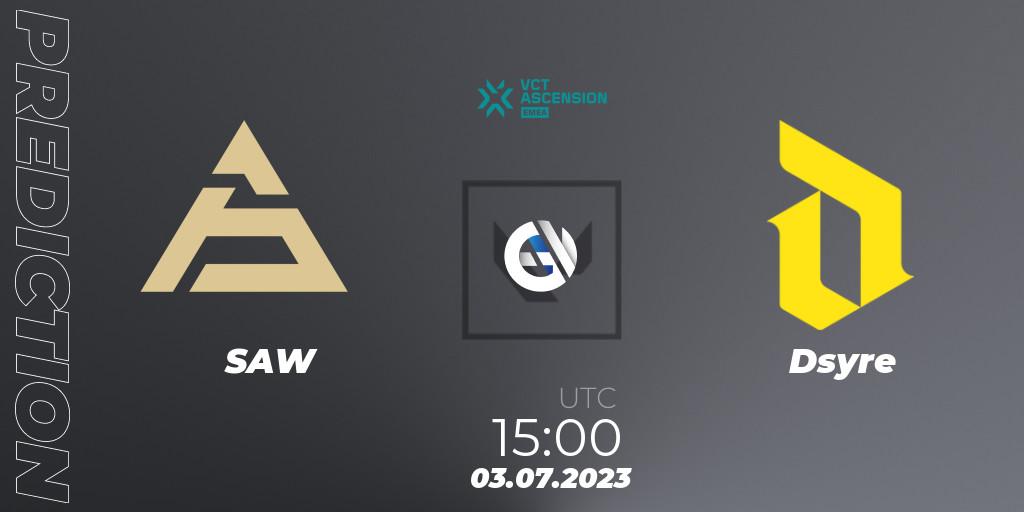 SAW - Dsyre: прогноз. 03.07.2023 at 15:00, VALORANT, VALORANT Challengers Ascension 2023: EMEA - Group Stage