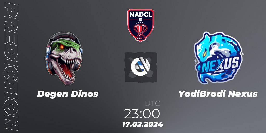 Degen Dinos - YodiBrodi Nexus: прогноз. 17.02.2024 at 23:00, Dota 2, North American Dota Challengers League Season 6 Division 1