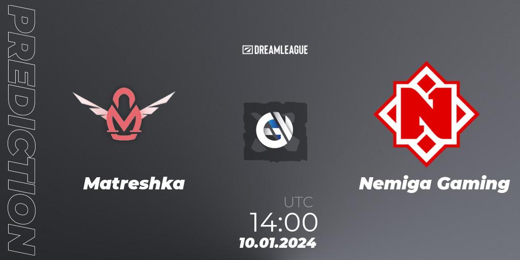 Matreshka - Nemiga Gaming: прогноз. 10.01.2024 at 14:02, Dota 2, DreamLeague Season 22: Eastern Europe Open Qualifier #1