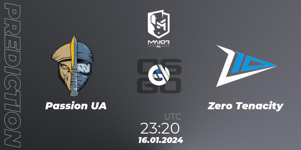 Passion UA - Zero Tenacity: прогноз. 16.01.2024 at 23:20, Counter-Strike (CS2), PGL CS2 Major Copenhagen 2024 Europe RMR Open Qualifier 4