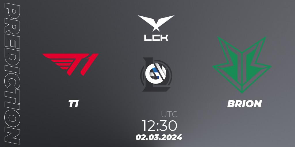 T1 - BRION: прогноз. 02.03.2024 at 12:30, LoL, LCK Spring 2024 - Group Stage