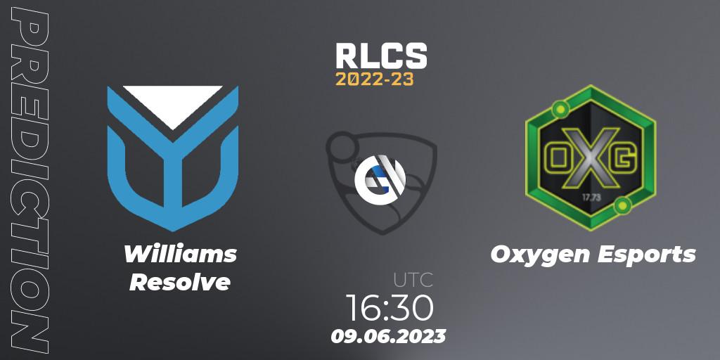 Williams Resolve - Oxygen Esports: прогноз. 09.06.2023 at 16:30, Rocket League, RLCS 2022-23 - Spring: Europe Regional 3 - Spring Invitational