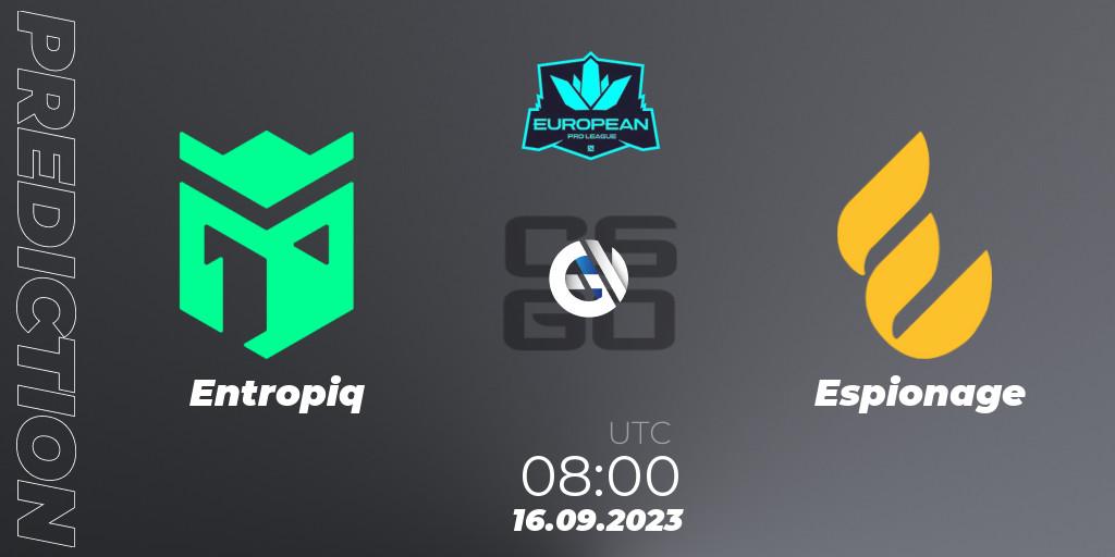 Entropiq - Espionage: прогноз. 16.09.2023 at 08:00, Counter-Strike (CS2), European Pro League Season 10